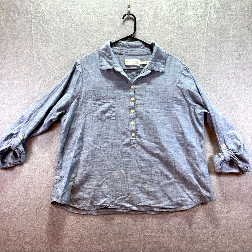 Aventura Blue Button-Front Lightweight Pullover Blouse